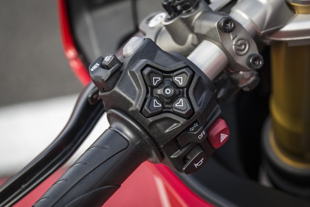 2025 Ducati Panigale V2 left switchgear detail.