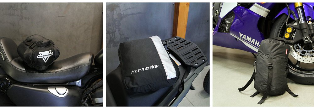 Dowco Guardian Weatherall Plus Motorcycle Cover, Nelson Rigg Deluxe All Season Cover, and the Tour Master Elite Motorcycle Cover.