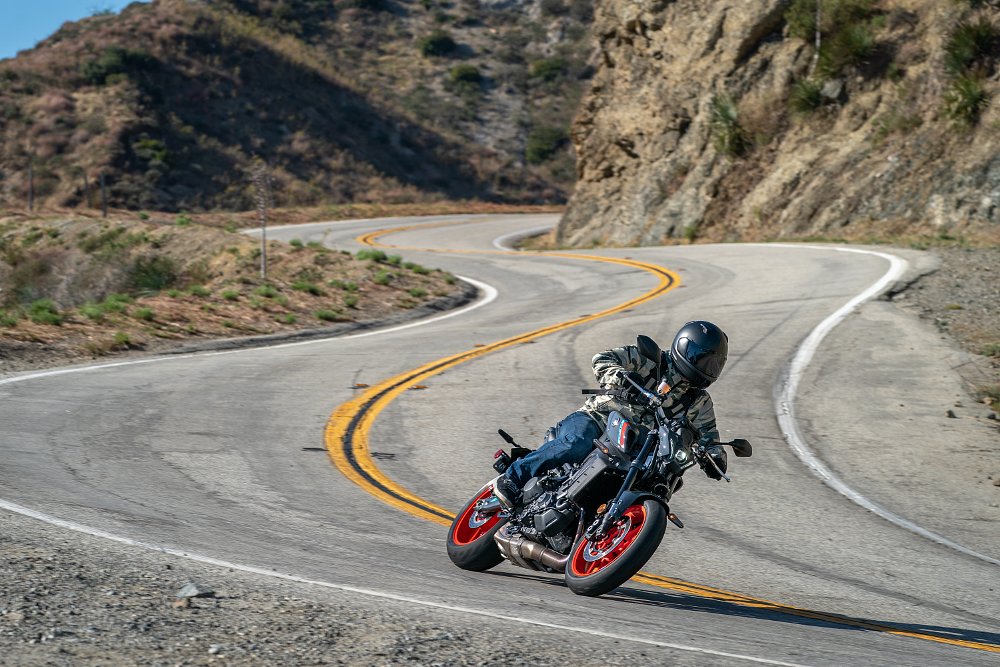 2021 Yamaha MT-09 on a twisty mountain road