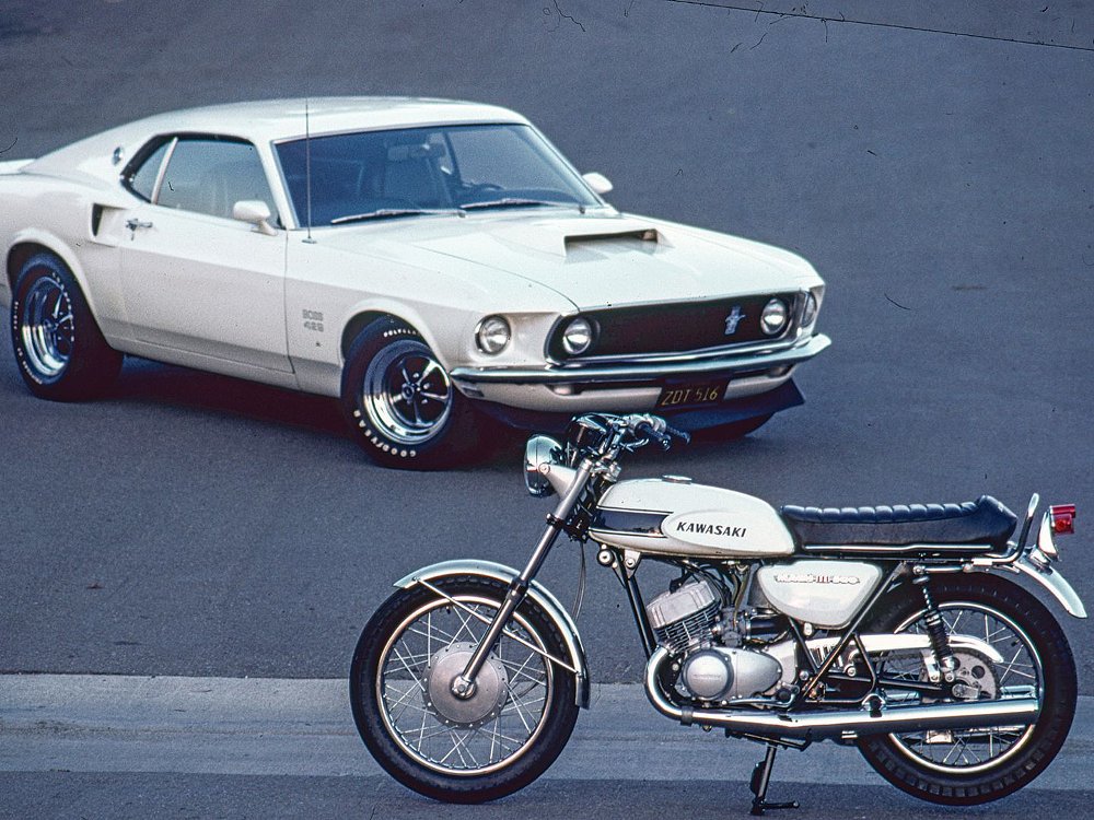 Kawsasaki H1 and Boss 429 Mustang