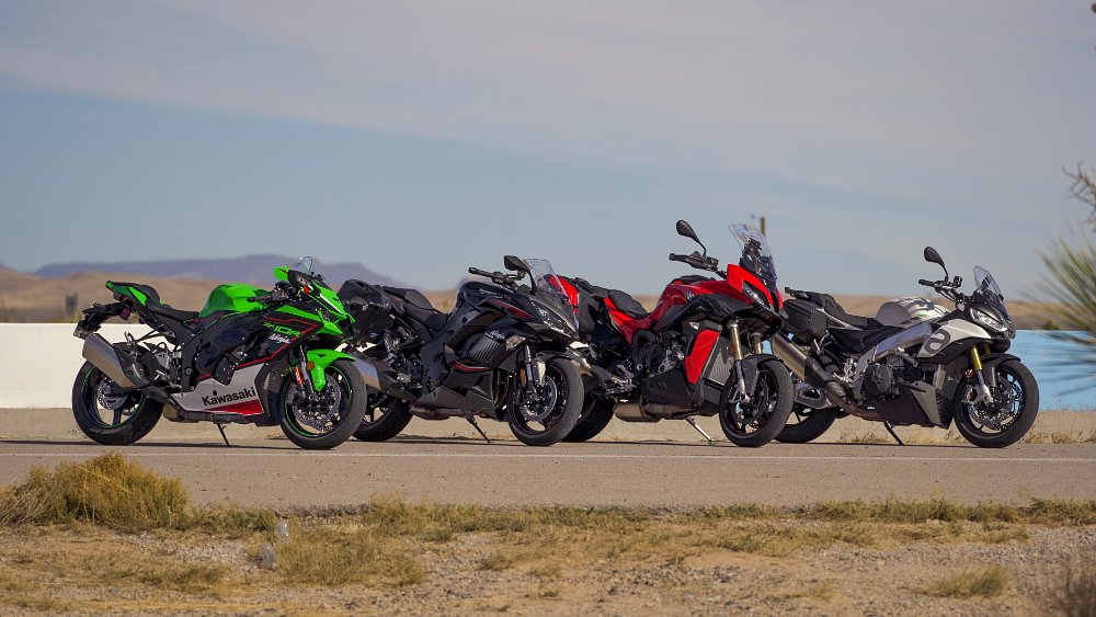 four motorcycles in line
