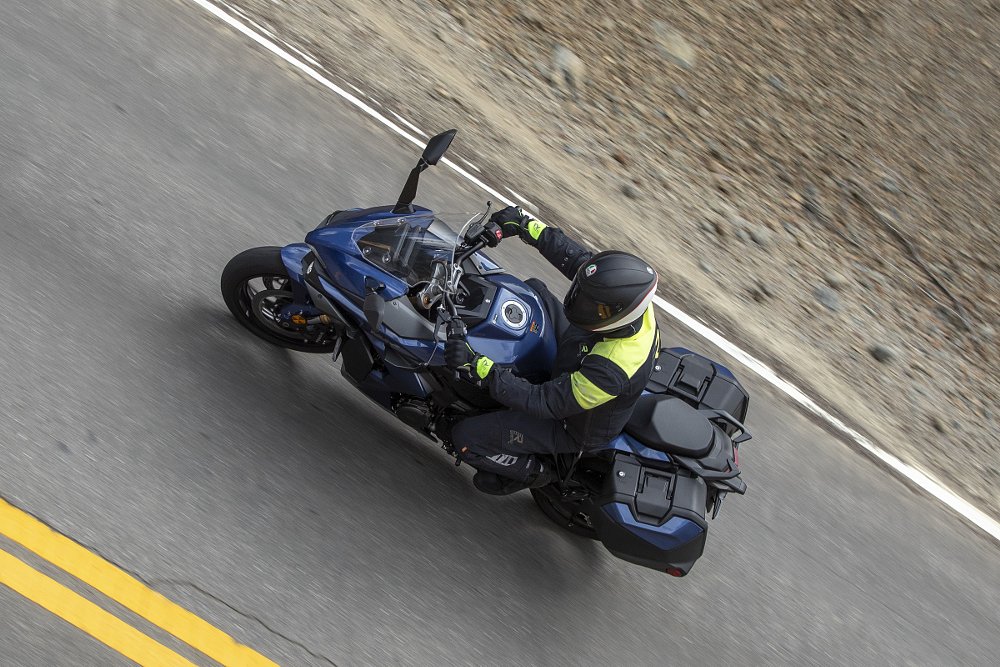 overhead shot of riding the Suzuki GSX-S1000GT+