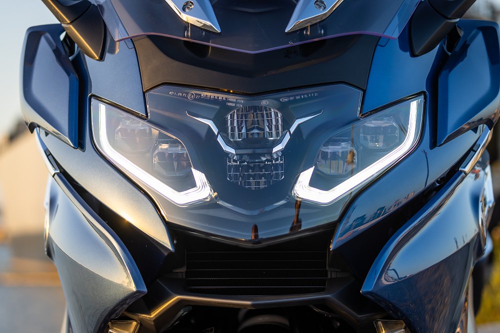 Detail of the LED headlight on BMW's K 1600 GTL