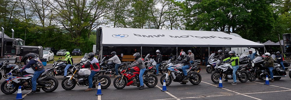 riders lined up for a BMW demo ride