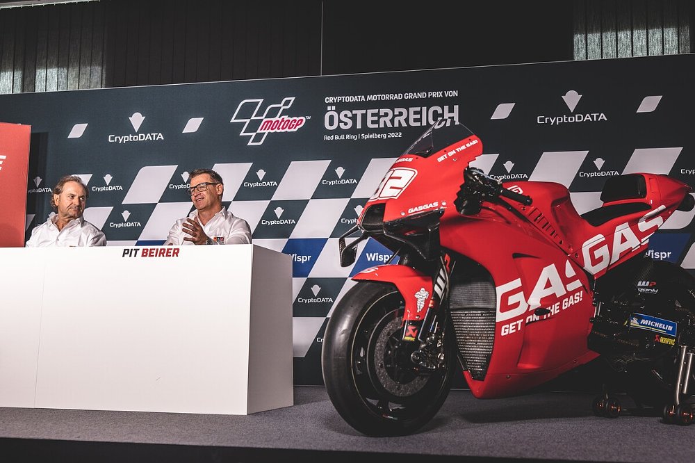 The GasGas motogp racing bike is unveiled at a press conference