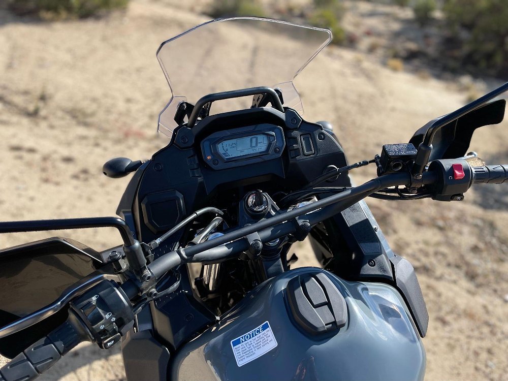 A close up of the KLR650 S dash