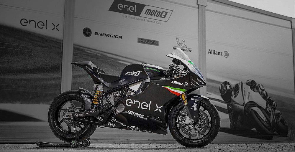 A side view of the Energica Ego electric superbike in racing livery