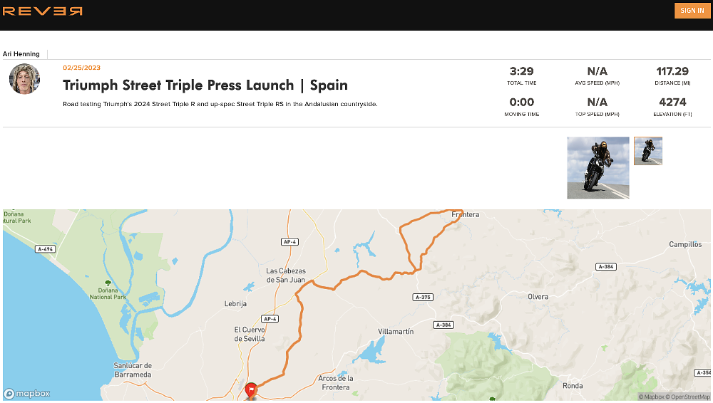 Rever ride for Triumph Street Triple press launch.