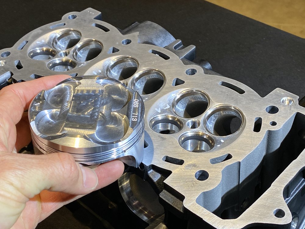 New machined piston crown and combustion chamber on the 2024 Triumph Street Triple.