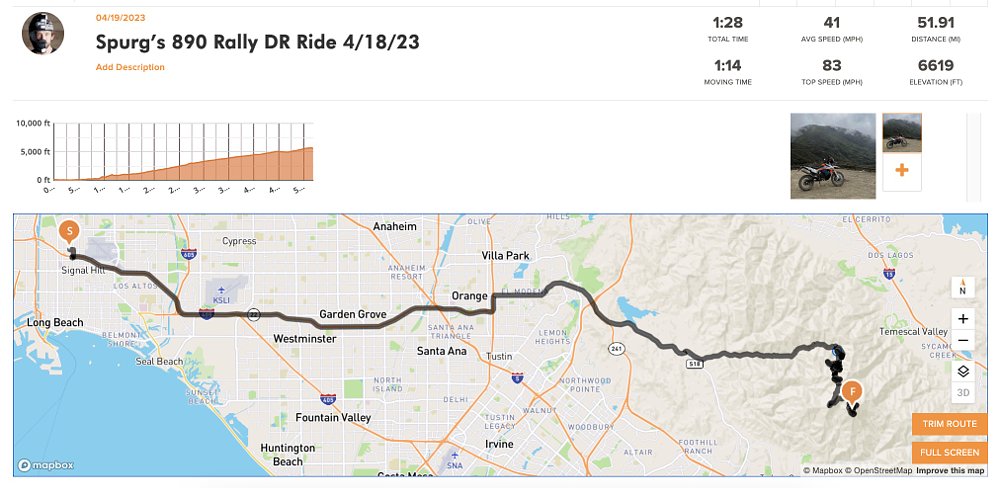 A screengrab from rever.co of Zack's ride on Spurgeon's KTM to the top of Santiago Peak.