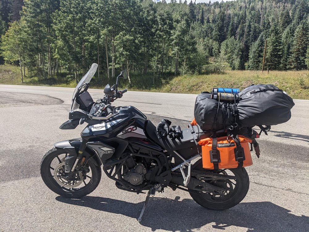 Triumph Tiger 900 fully loaded and on the road
