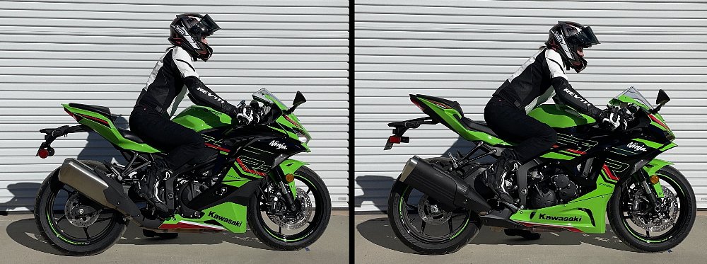 side by side comparison of the riding positions of the two motorcycles