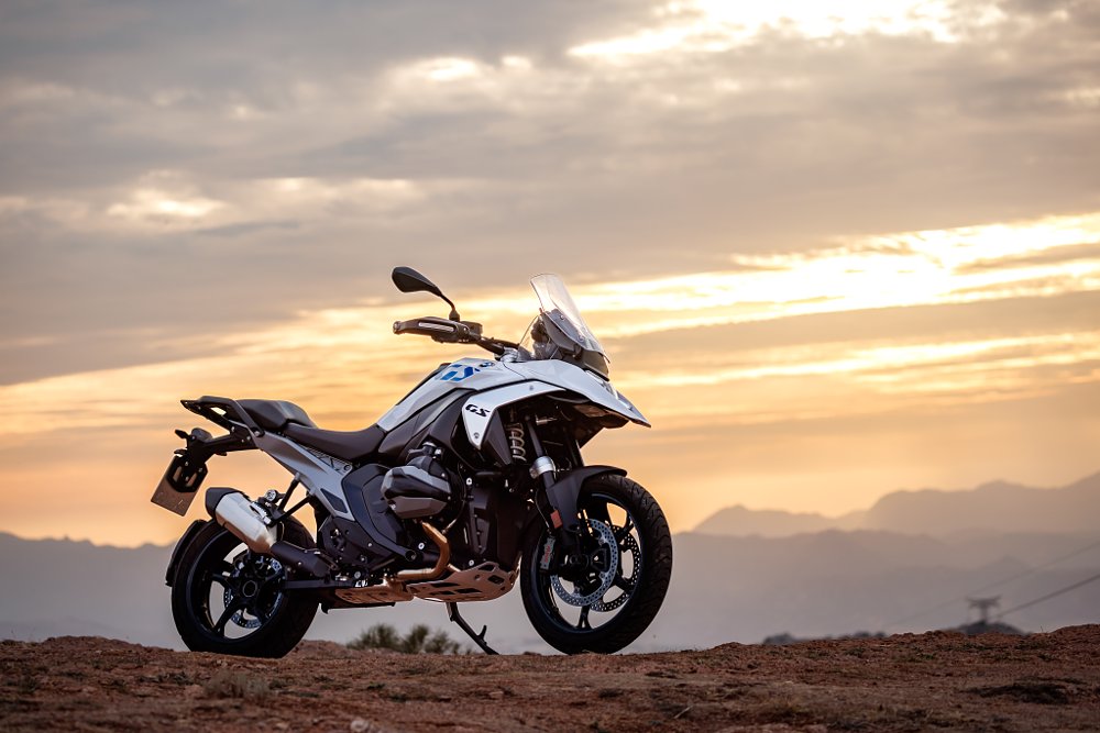 profile of BMW R 1300 GS at sunset