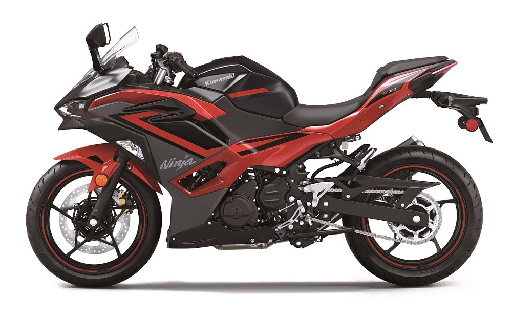 2024 Kawasaki Ninja 500 in red and black colors