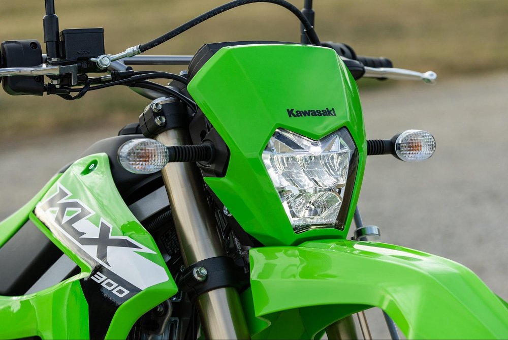 A close up of the KLX300 LED headlight