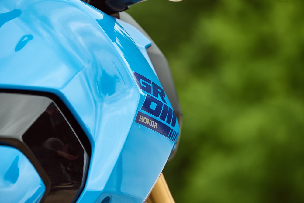 closeup of blue Grom bodywork