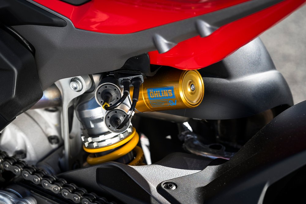 2025 Ducati Panigale V4 Ohlins shock detail.