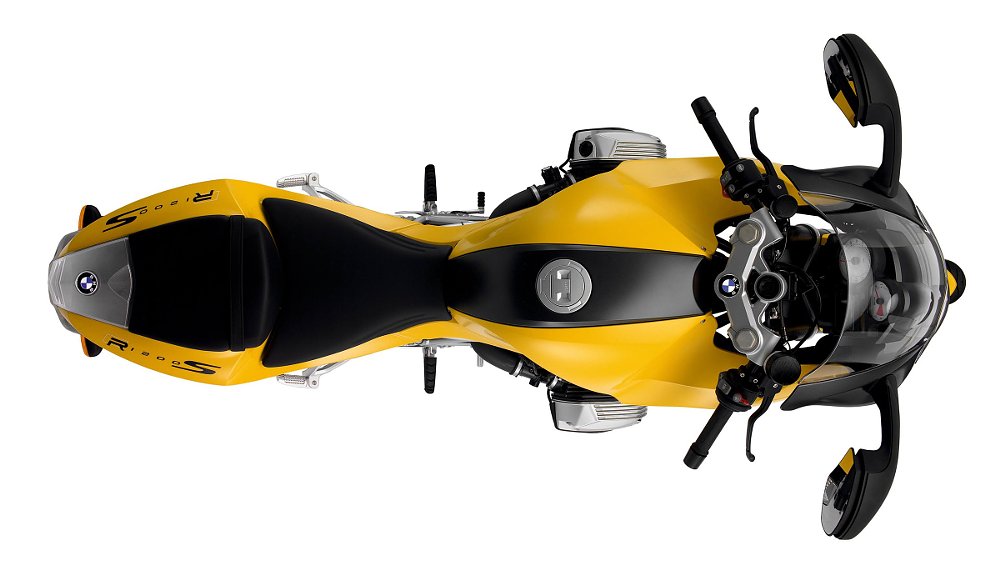 overhead studio view of the yellow BMW R 1200 S