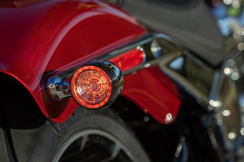 close view of round rear turn signal